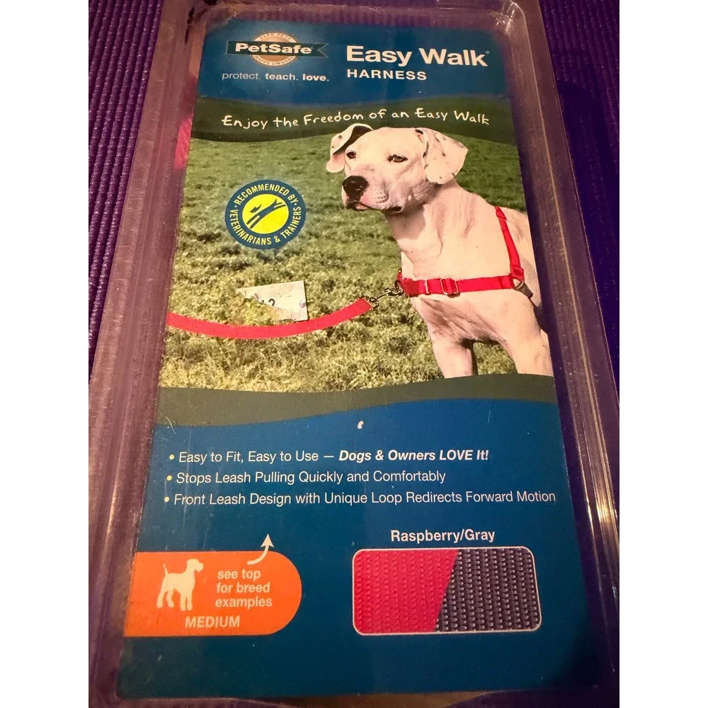 PetSafe Easy Walk Dog Harness Medium Raspberry Gray No Pull EWH-HC-M-RAS